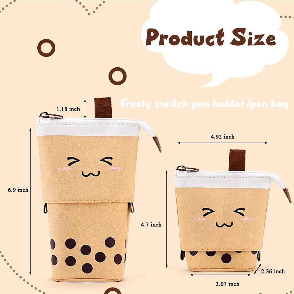 Cute Standing Pencil Case Pen Holder for Kids, Pop up Stand up Bubble Tea Pen Organizer Kawaii Stationary for Christmas Holiday New Year Office (Brown)