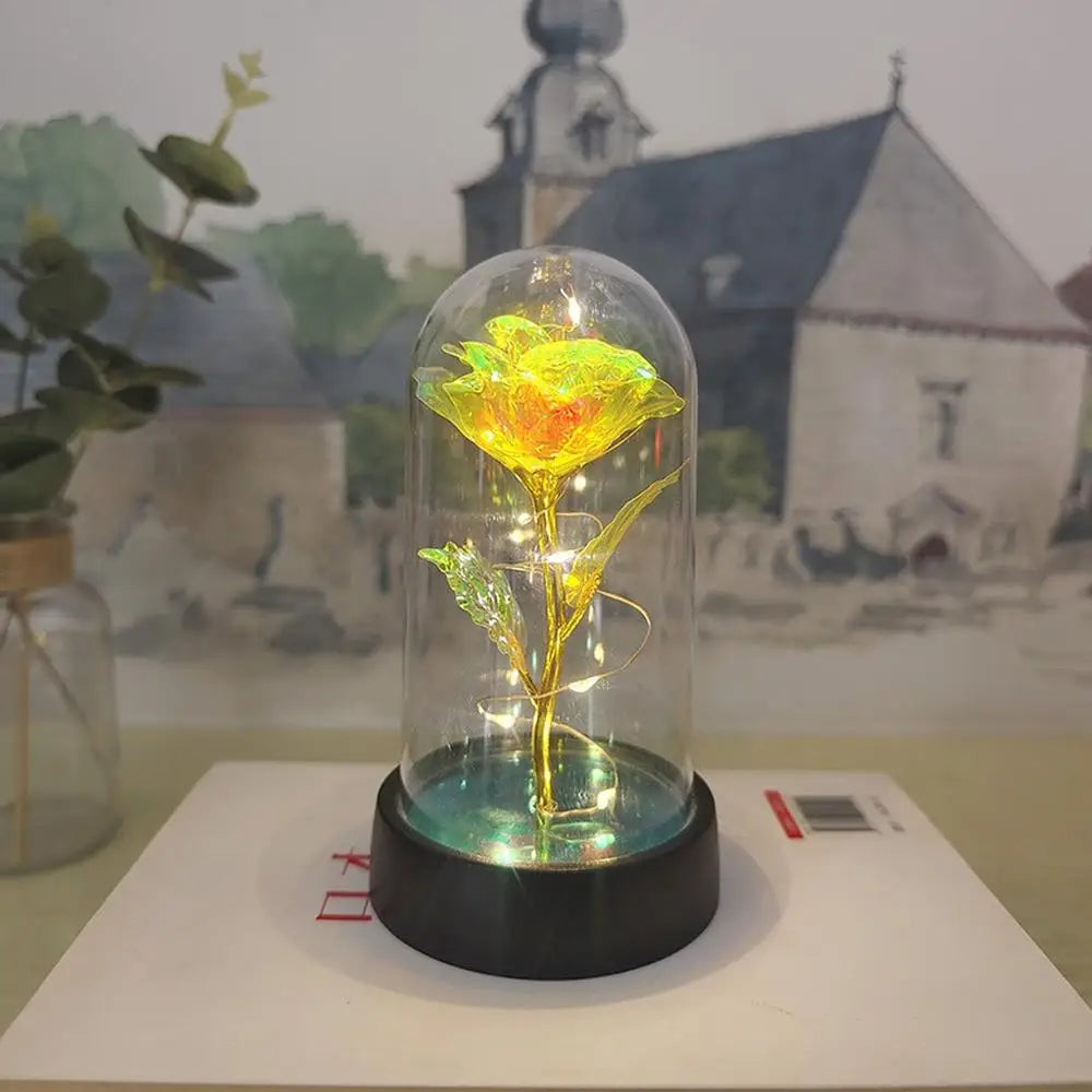 Everlasting Rose LED Glass Dome Bouquet Romantic Illuminated Ornament Perfect Valentine'S Day Christmas Home Decor Romantic Gift