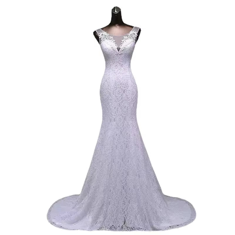 Customized New Women'S Elegant Beautiful Lace Flowers Mermaid Wedding Dress Sexy Sleeveless Applique Lace Mariage Bridal Dress