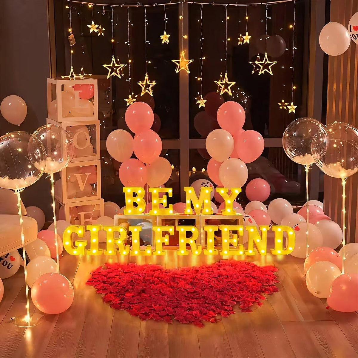 Be My Girlfriend Light up Letters with 1000 Rose Petals