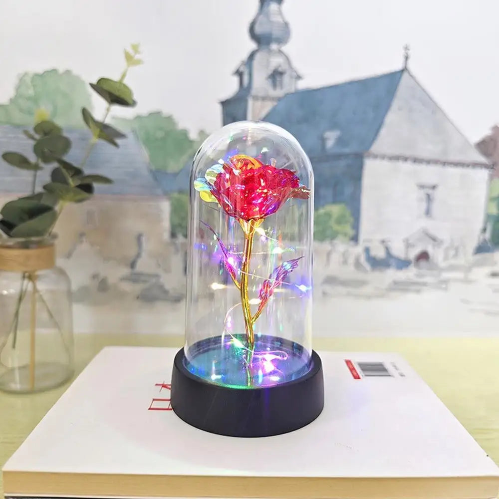 Everlasting Rose LED Glass Dome Bouquet Romantic Illuminated Ornament Perfect Valentine'S Day Christmas Home Decor Romantic Gift
