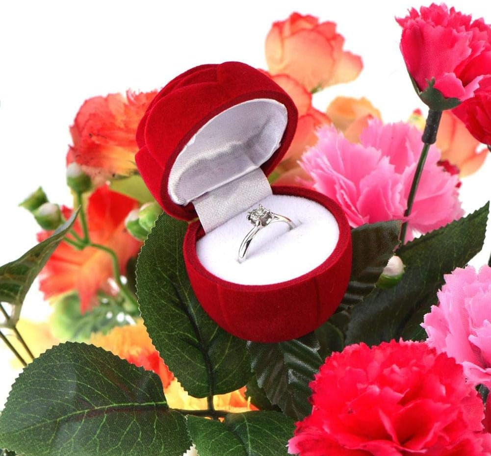 Red Rose Ring Box, Red Rose Shape Propose Earring Jewelry Box Romantic Proposal Ring Case for Girlfriends Lover Engagement Wedding Valentine'S Day