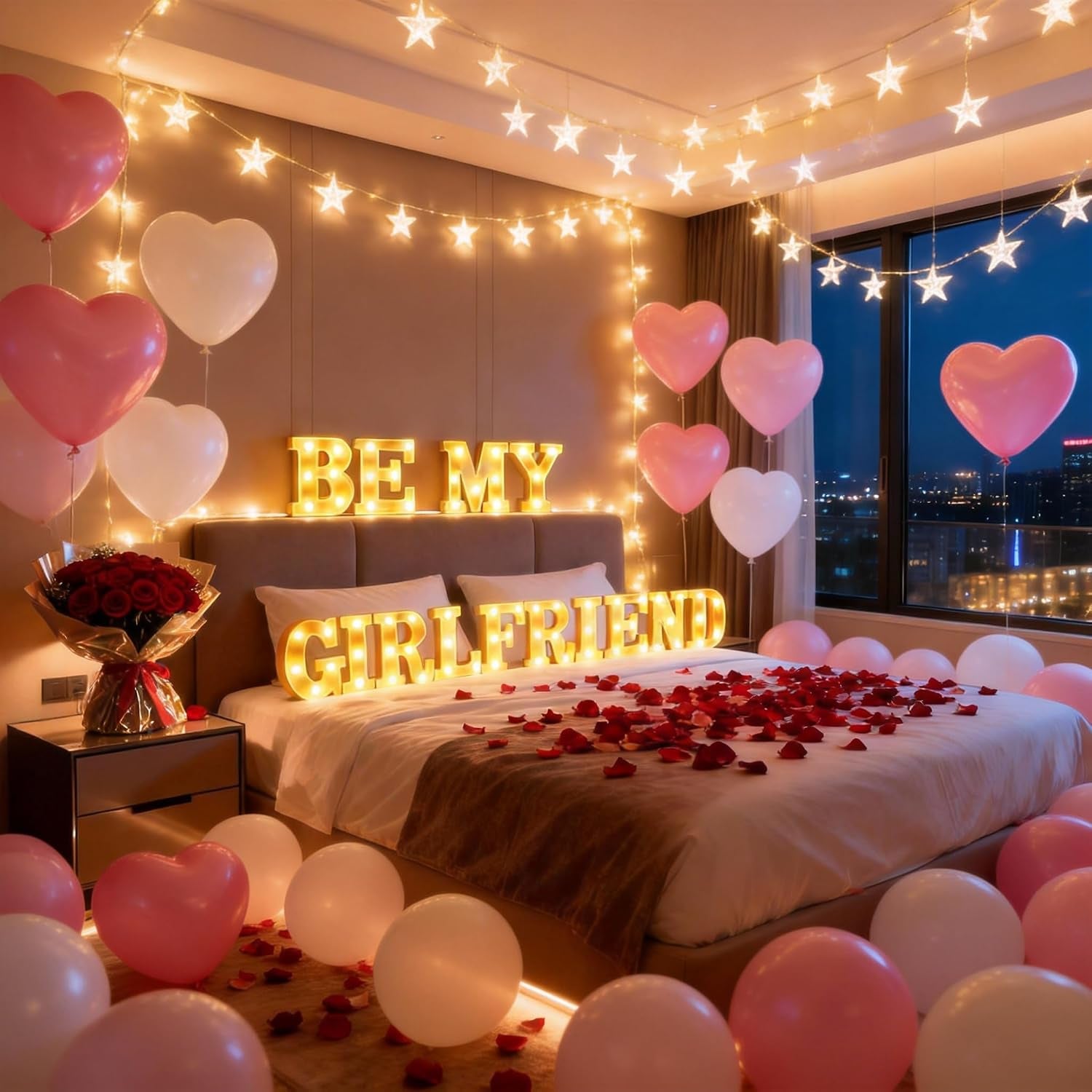 Be My Girlfriend Light up Letters with 1000 Rose Petals