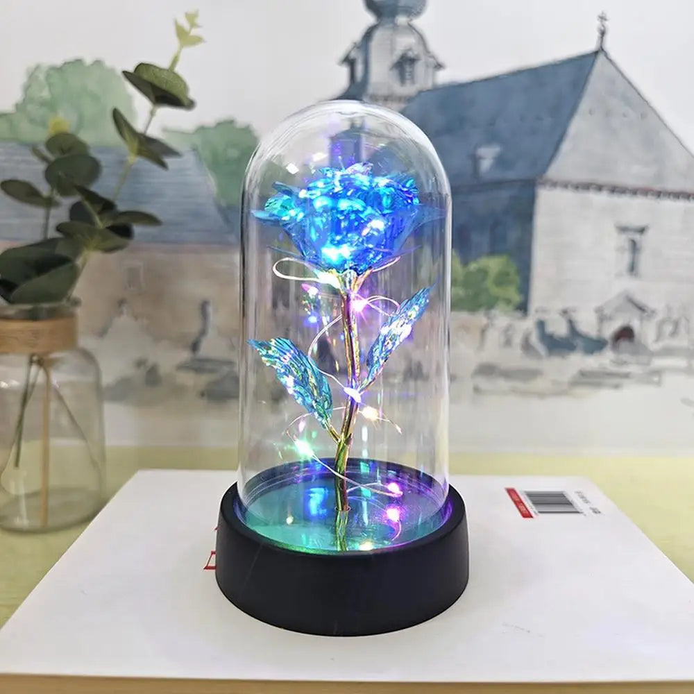 Everlasting Rose LED Glass Dome Bouquet Romantic Illuminated Ornament Perfect Valentine'S Day Christmas Home Decor Romantic Gift