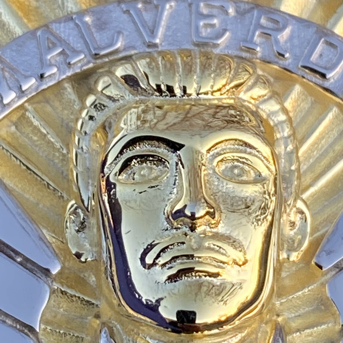 14K Gold Plated 925 Sterling Silver Jesus Malverde Pendant CZ Medalla Big 2.75"