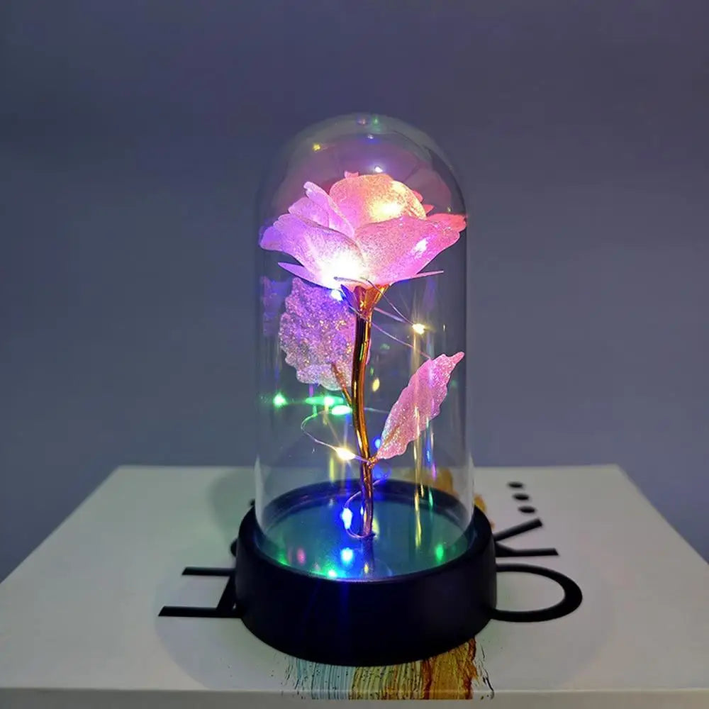 Everlasting Rose LED Glass Dome Bouquet Romantic Illuminated Ornament Perfect Valentine'S Day Christmas Home Decor Romantic Gift