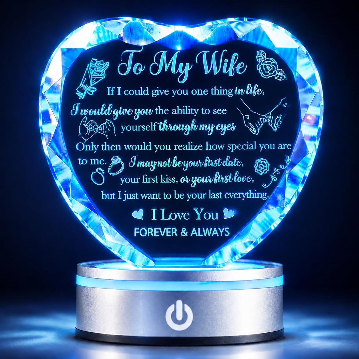 Crystal Heart LED Night Light Gift for Wife, Romantic Keepsake