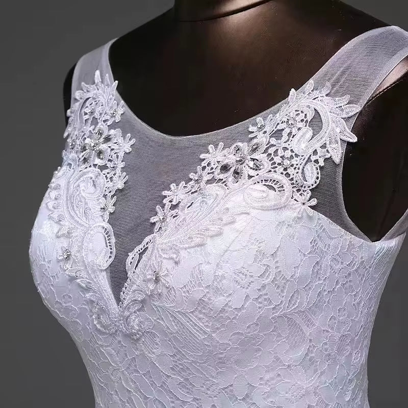 Customized New Women'S Elegant Beautiful Lace Flowers Mermaid Wedding Dress Sexy Sleeveless Applique Lace Mariage Bridal Dress