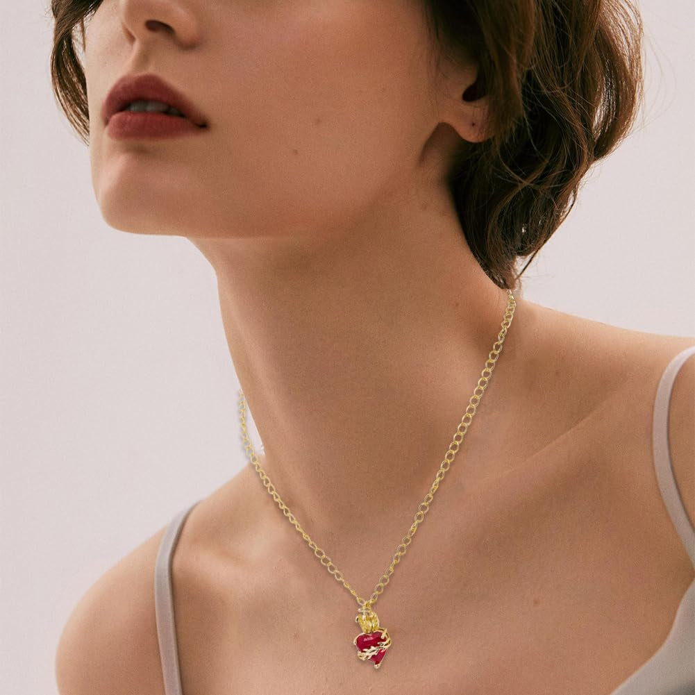 1 Box 8Pcs Real 18K Gold Plated Sacred Heart Charms Silver Heart Rhinestone Charm Valentine'S Day Gothic Heart Pendants for Jewelry Making Necklace Bracelet Earrings Women DIY Crafts