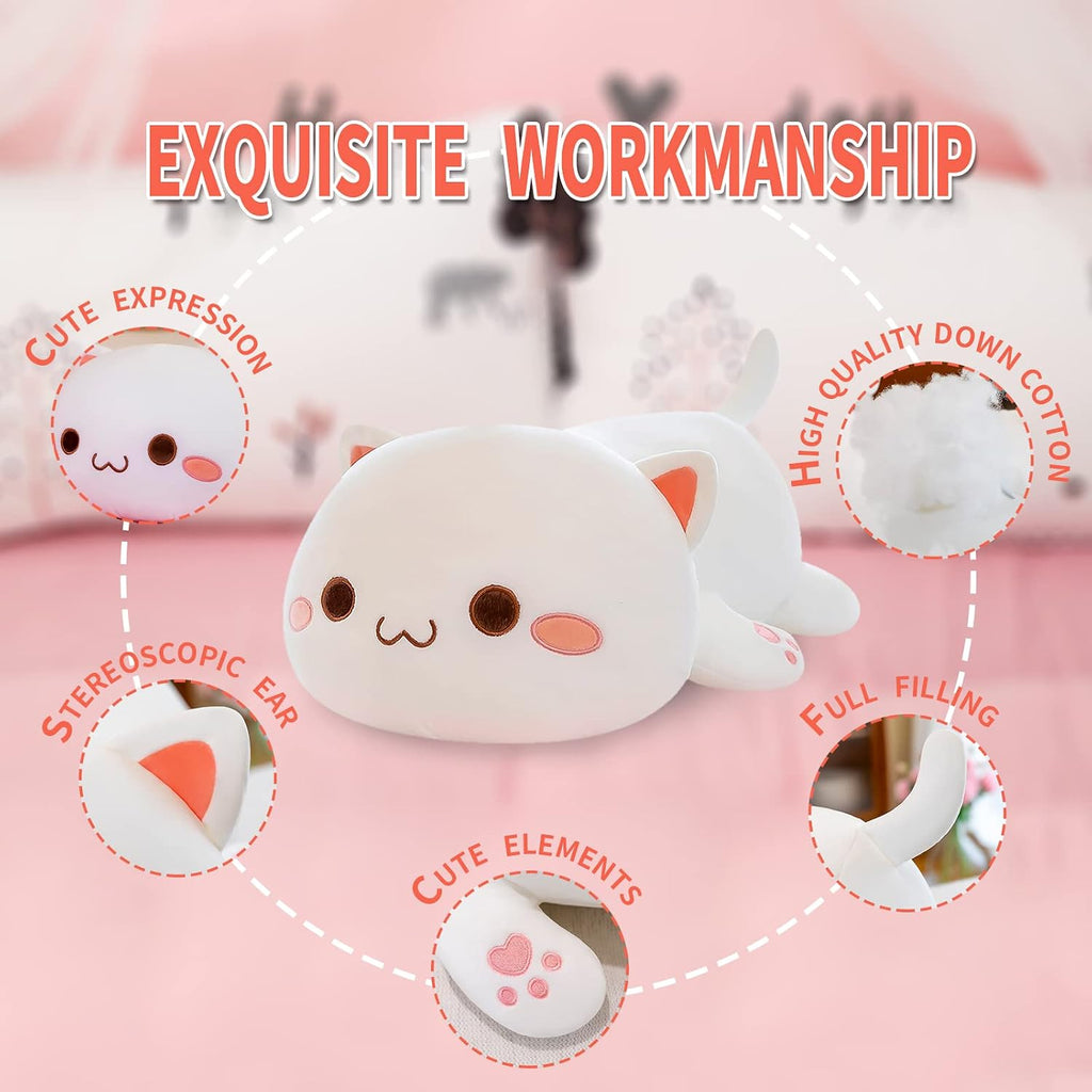 Cat Plushie, Soft Stuffed Stuffed Animal Toy Gift(White round Eyes,27In)