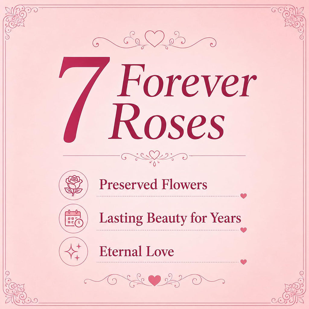 Red Preserved Roses Forever Rose Box, 7 Real Eternal Flowers