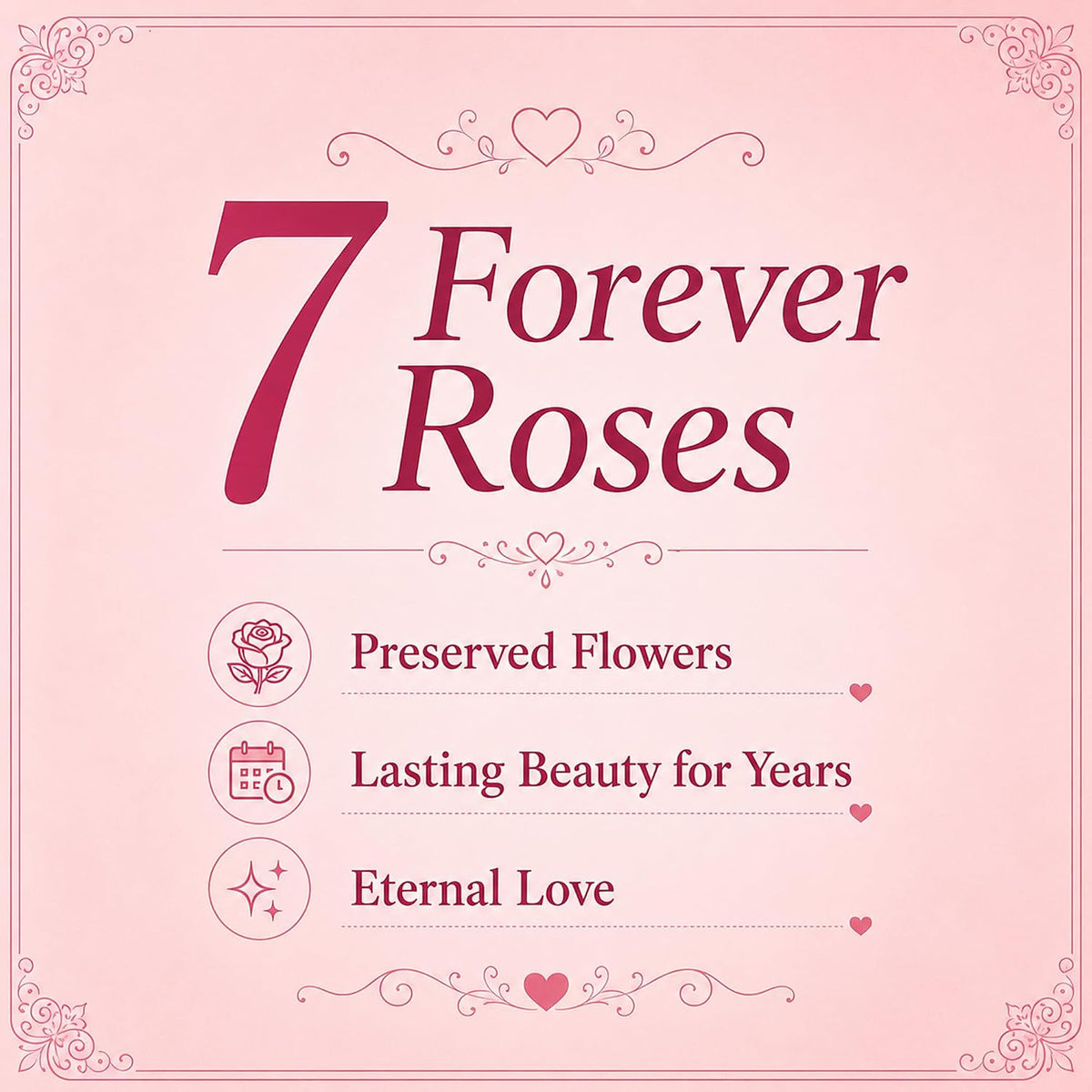 Red Preserved Roses Forever Rose Box, 7 Real Eternal Flowers