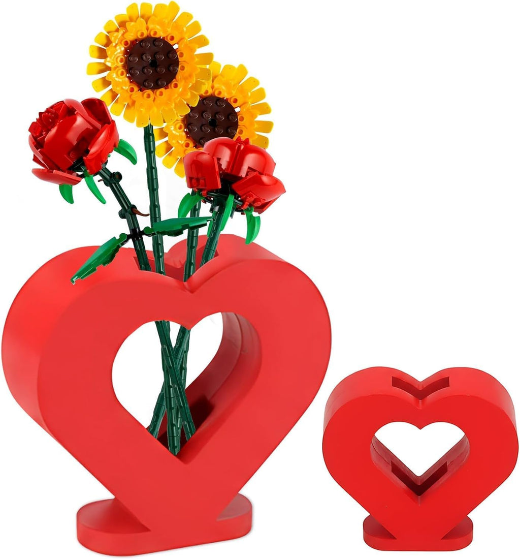 Vase for Lego Flowers 40524 40747 40725 40460,Heart-Shaped Wooden Display Stand for Lego Flower Bouquet Building Set for Lego Roses Cherry Blossom Sunflower Tulips Lotus,Gift for Lego Flowers Lover