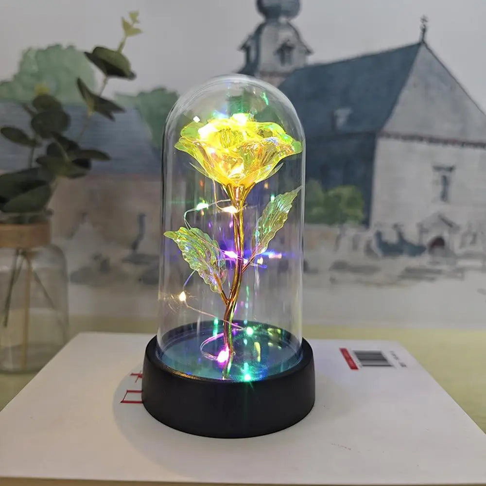 Everlasting Rose LED Glass Dome Bouquet Romantic Illuminated Ornament Perfect Valentine'S Day Christmas Home Decor Romantic Gift
