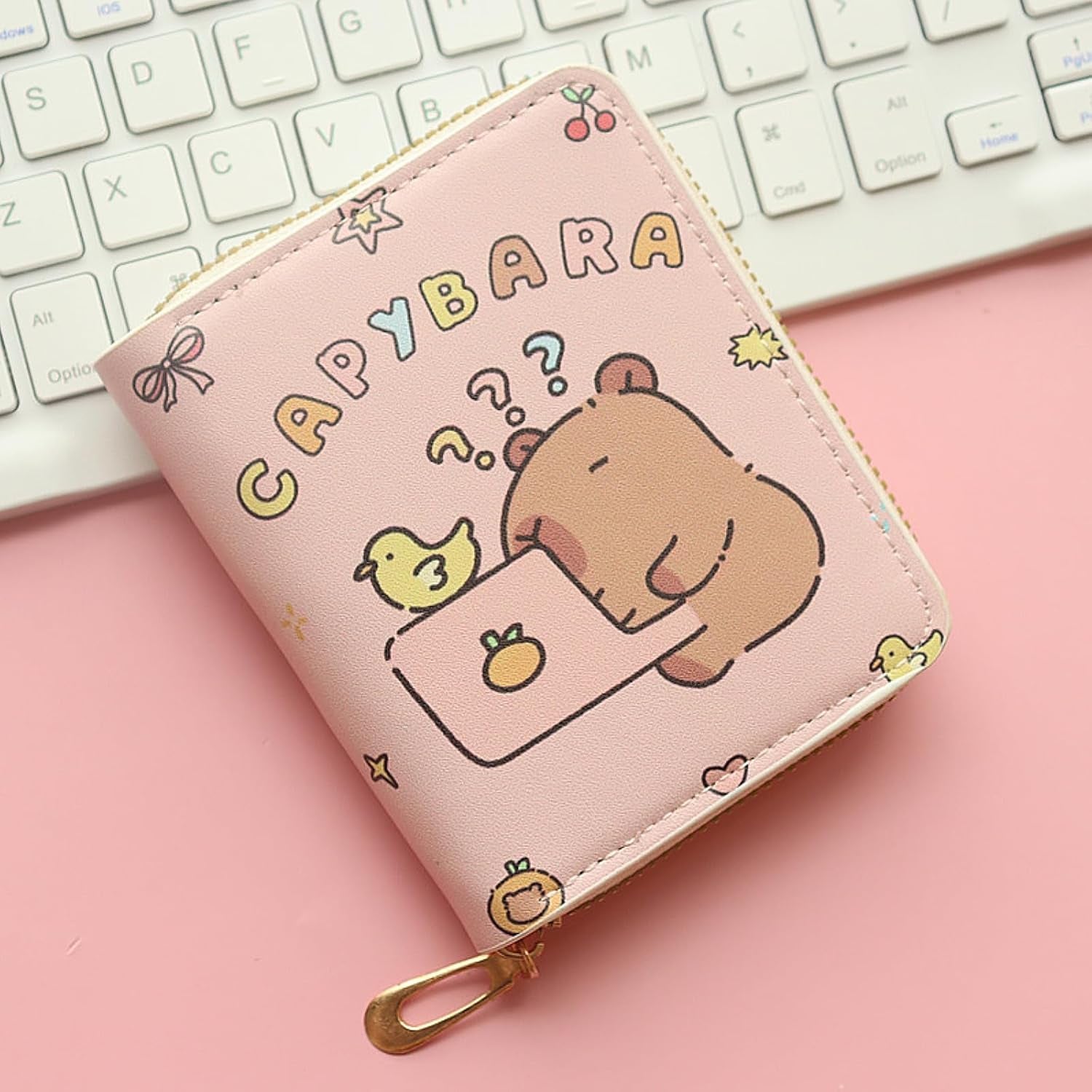 Small Cute Pink Capybara Wallet,Pu Leather Coin Purse with Zipper Pocket
