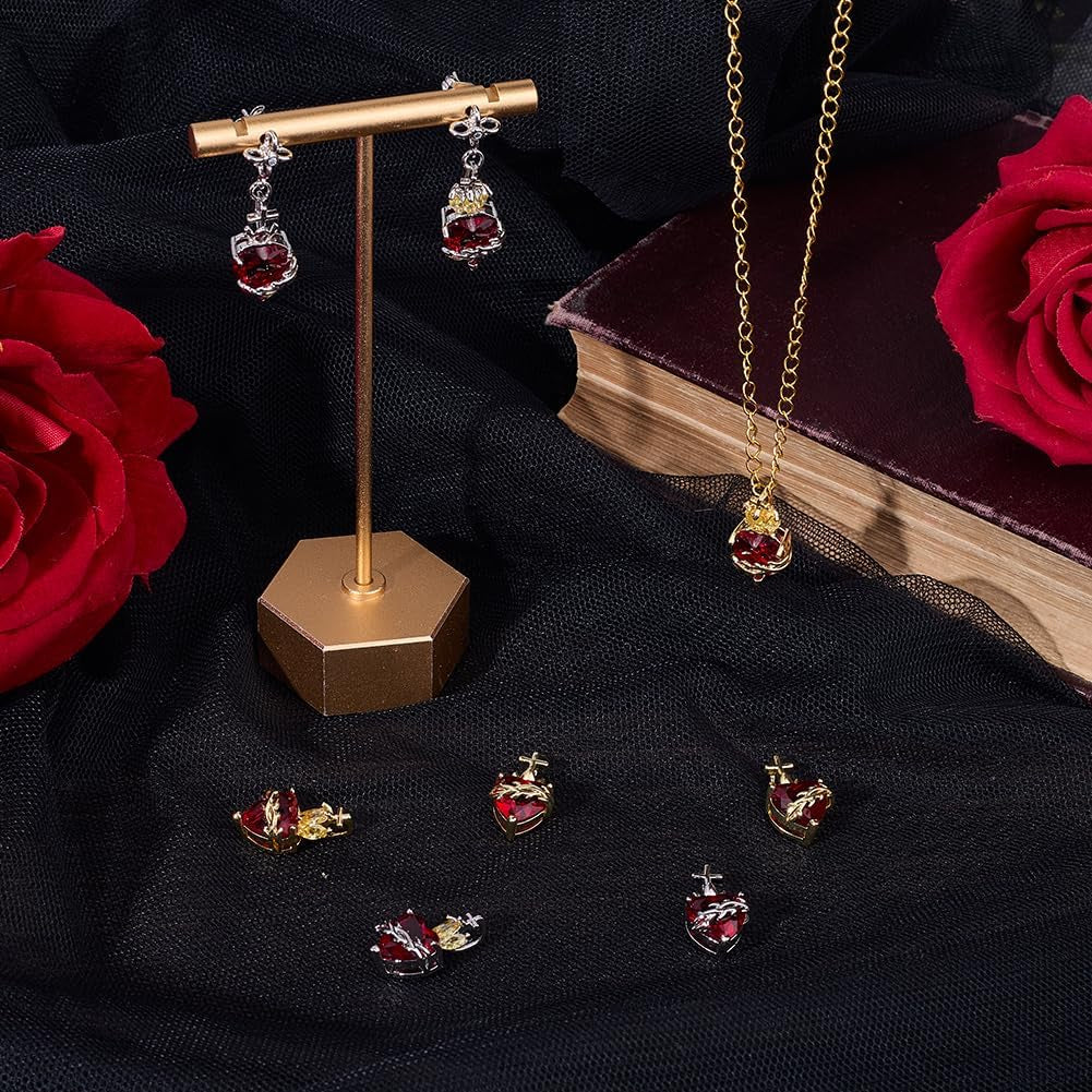 1 Box 8Pcs Real 18K Gold Plated Sacred Heart Charms Silver Heart Rhinestone Charm Valentine'S Day Gothic Heart Pendants for Jewelry Making Necklace Bracelet Earrings Women DIY Crafts