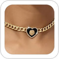 Rhinestone Heart Necklace for Women Gold Silver Heart Pendant Choker Necklace Cuban Link Chain Love Heart Chunky Necklace Zircon Heart Statement Necklace