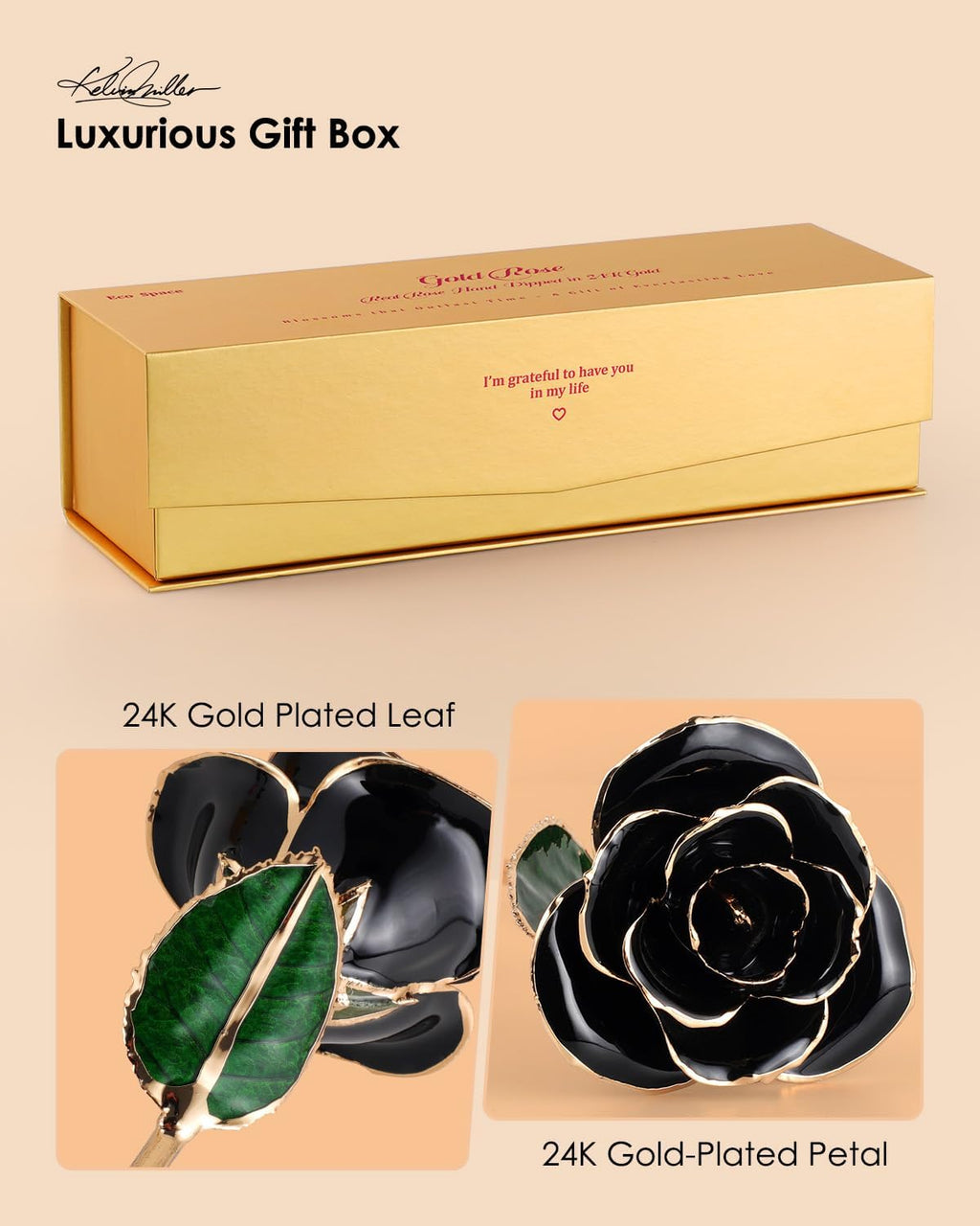 24K Gold Dipped Real Rose, One of a Kind Gift for Her, Black