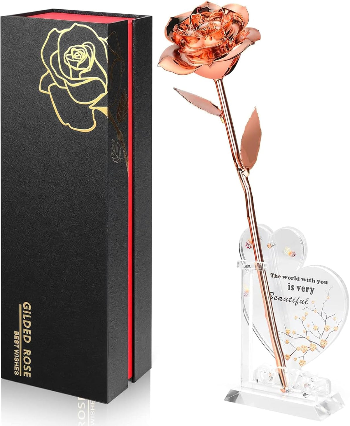 Gold Dipped Infinity Rose Last Forever Flower Decor, Birthday Gift for Women in Her Birthday Valentines Day Mothers Day, Resin Preserved Rose | Anniversary Present for Mom (Rose Gold)