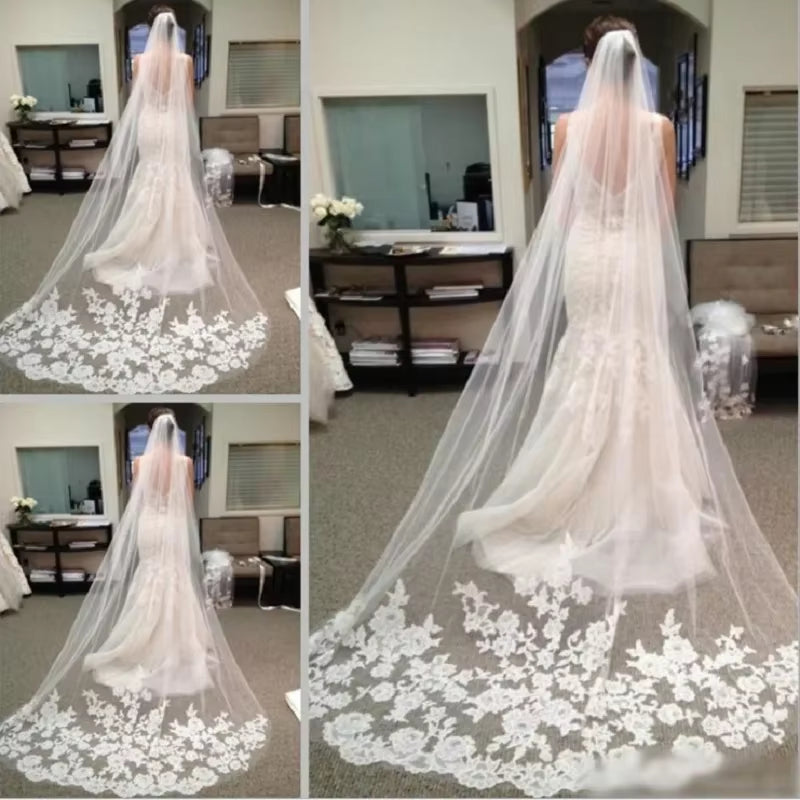 Wedding Accessories Mariage 3M Wedding Veil with Comb Lace Edge Cathedral Wedding Veil Bridal Veils Velos De Novia Largos