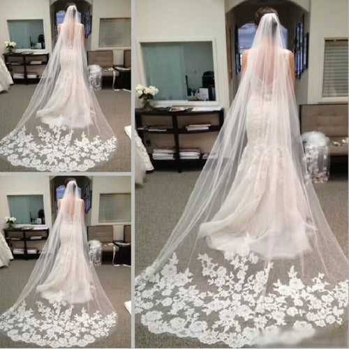 Wedding Accessories Mariage 3M Wedding Veil with Comb Lace Edge Cathedral Wedding Veil Bridal Veils Velos De Novia Largos