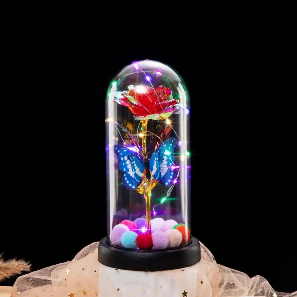 Everlasting Rose LED Glass Dome Bouquet Romantic Illuminated Ornament Perfect Valentine'S Day Christmas Home Decor Romantic Gift