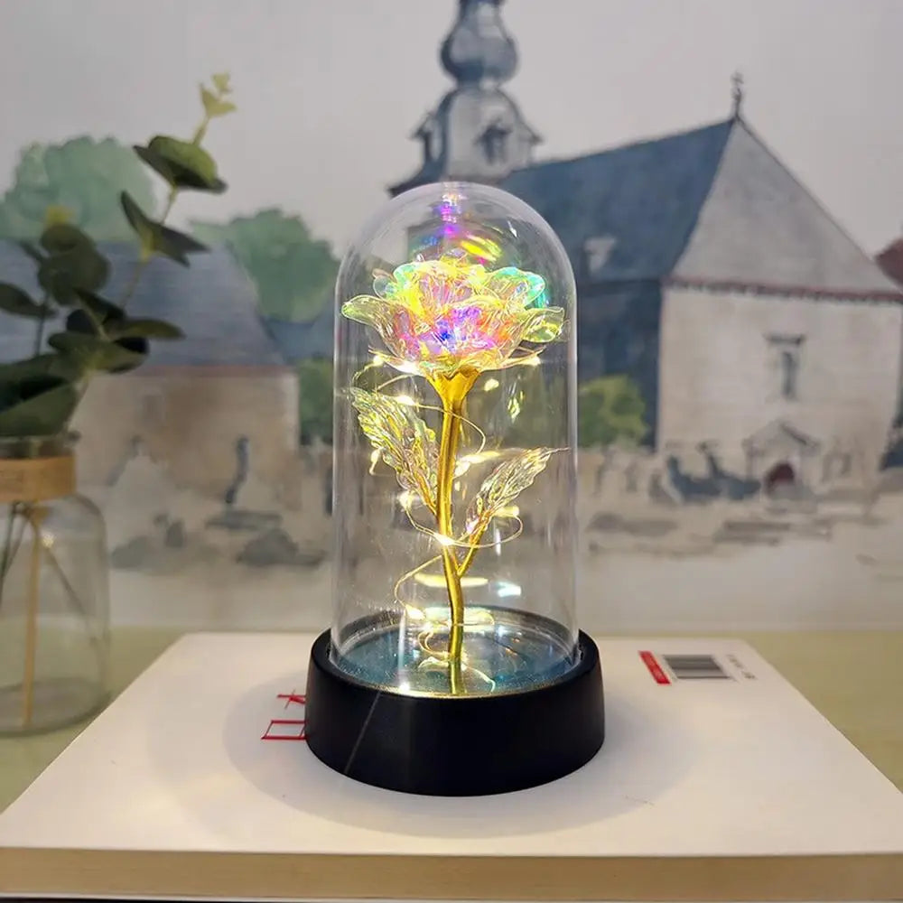 Everlasting Rose LED Glass Dome Bouquet Romantic Illuminated Ornament Perfect Valentine'S Day Christmas Home Decor Romantic Gift