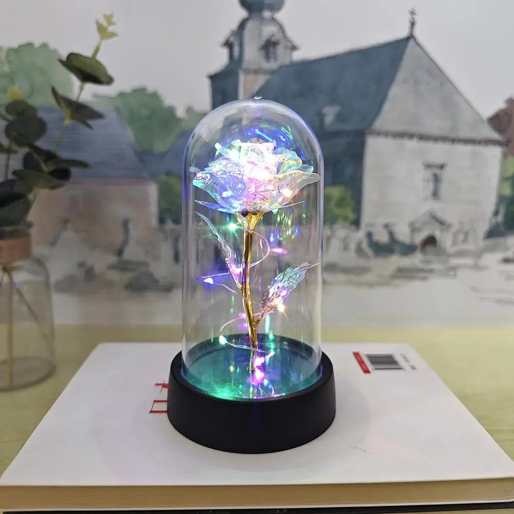 Everlasting Rose LED Glass Dome Bouquet Romantic Illuminated Ornament Perfect Valentine'S Day Christmas Home Decor Romantic Gift