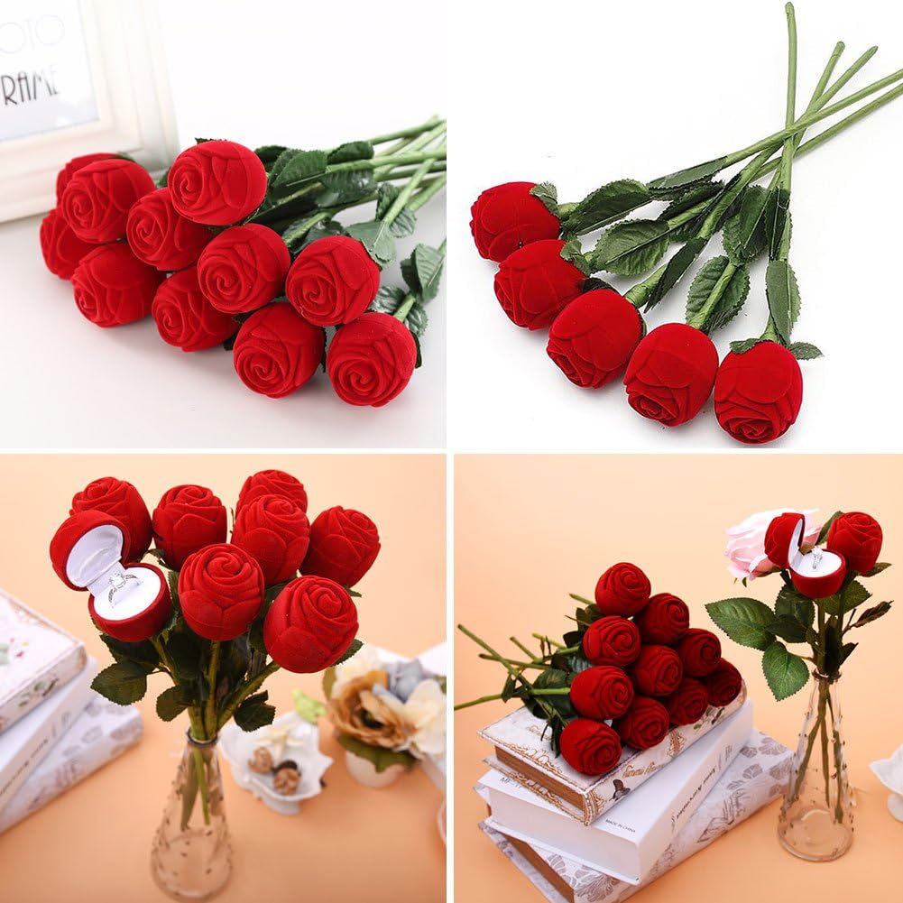 Red Rose Ring Box, Red Rose Shape Propose Earring Jewelry Box Romantic Proposal Ring Case for Girlfriends Lover Engagement Wedding Valentine'S Day