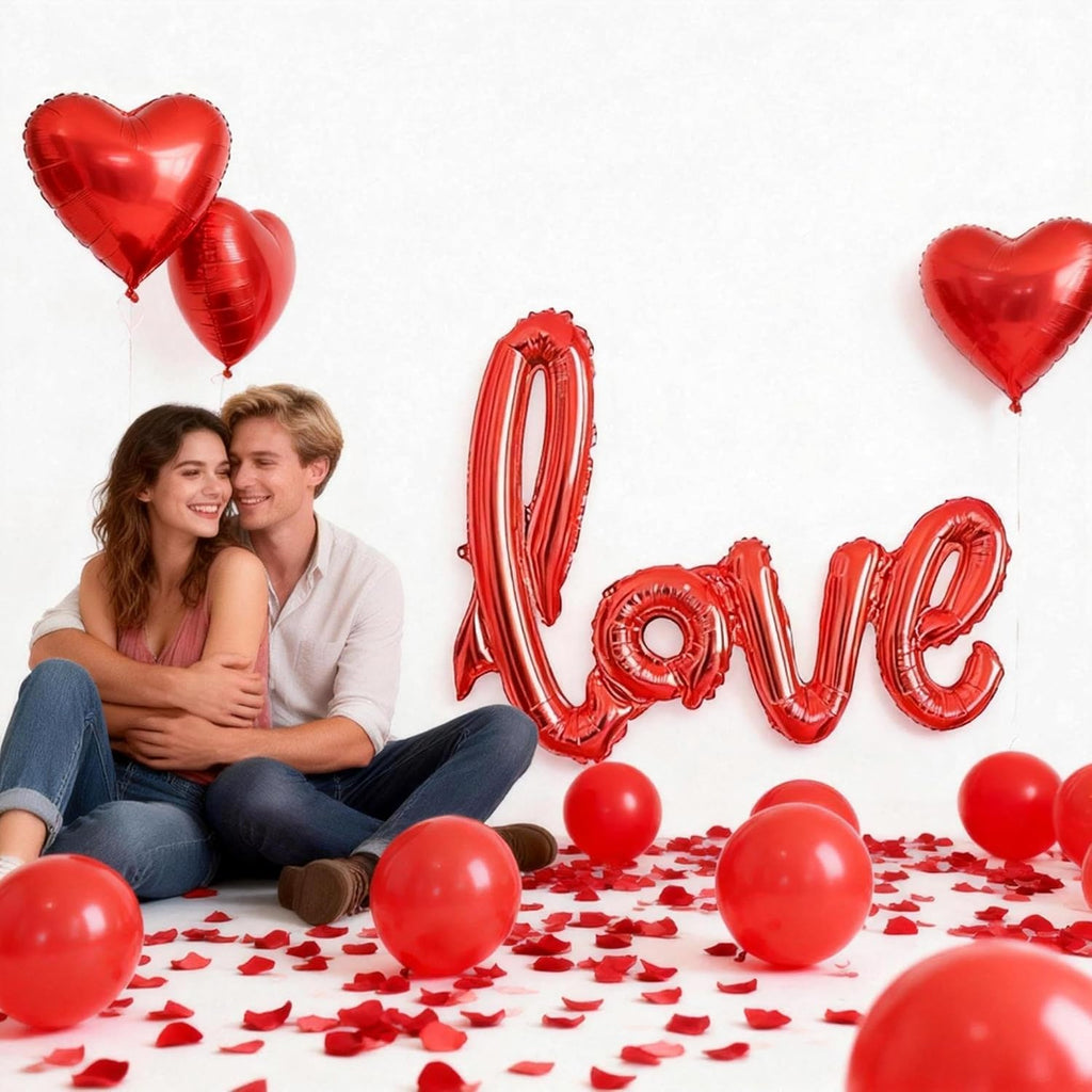 Happy Anniversary Decorations Romantic, Happy Anniversary Sign Banner, Valentines Decorations Party Home Bed Room, Romantic Decorations Special Night, Red Heart Balloons, Happy Anniversary Balloons