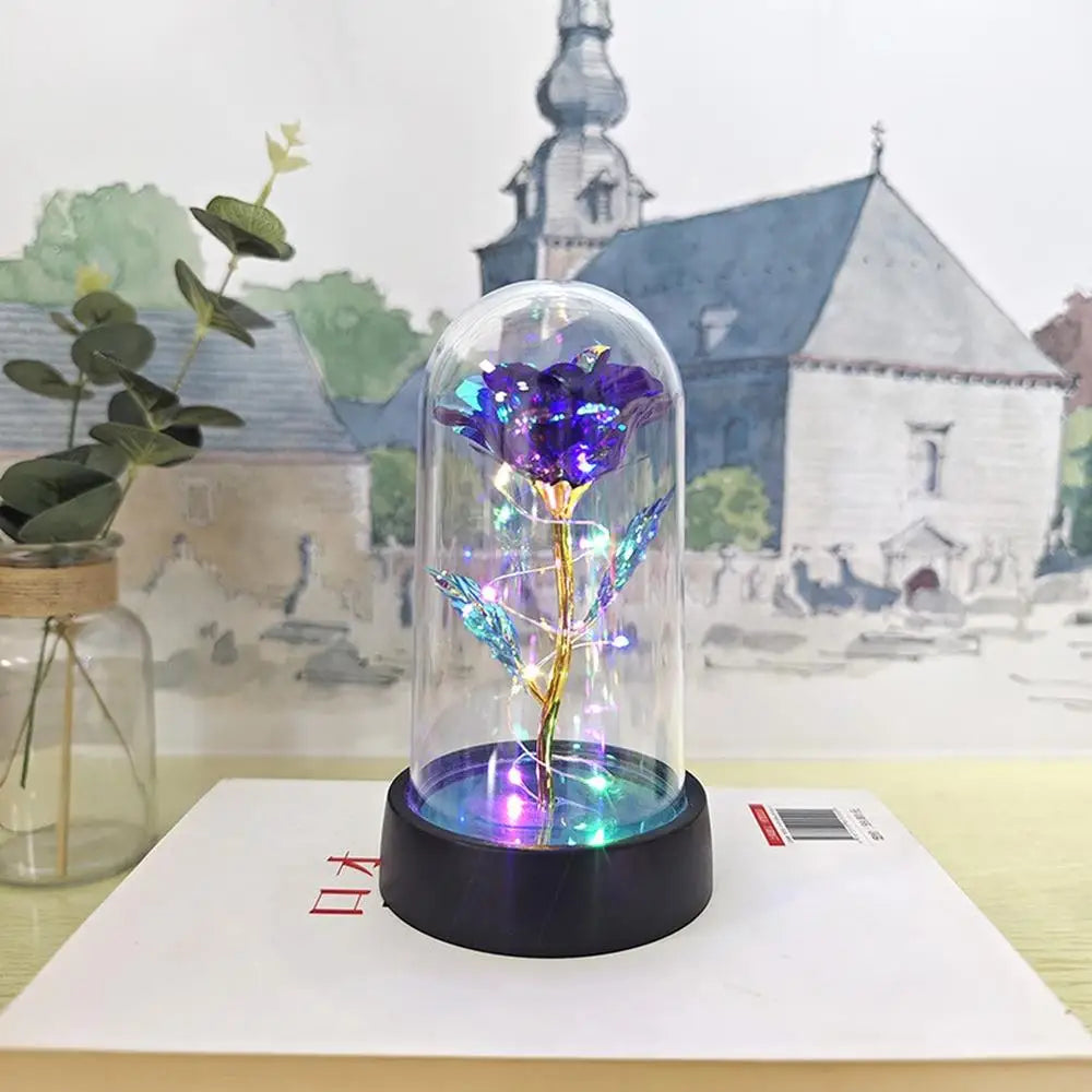 Everlasting Rose LED Glass Dome Bouquet Romantic Illuminated Ornament Perfect Valentine'S Day Christmas Home Decor Romantic Gift