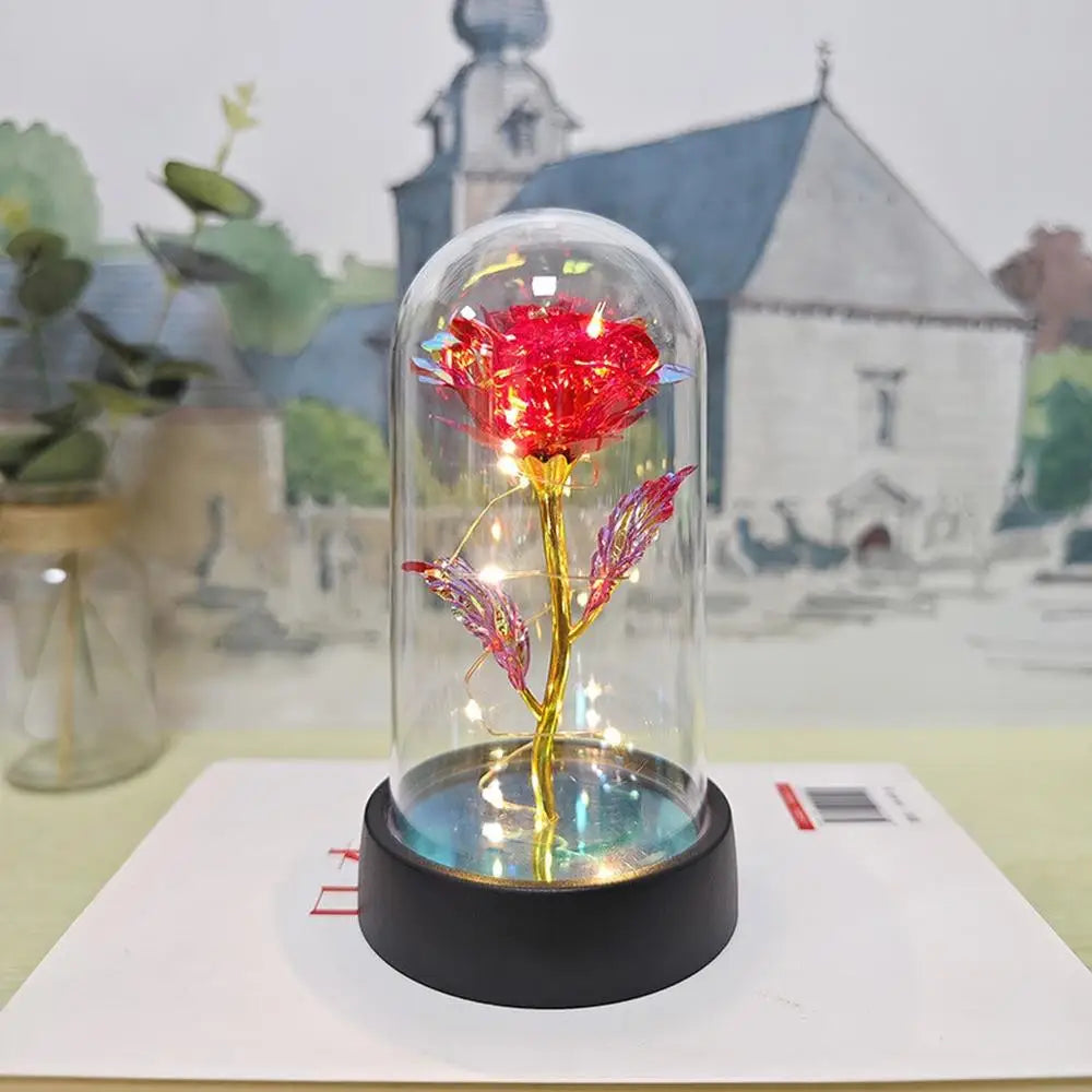 Everlasting Rose LED Glass Dome Bouquet Romantic Illuminated Ornament Perfect Valentine'S Day Christmas Home Decor Romantic Gift