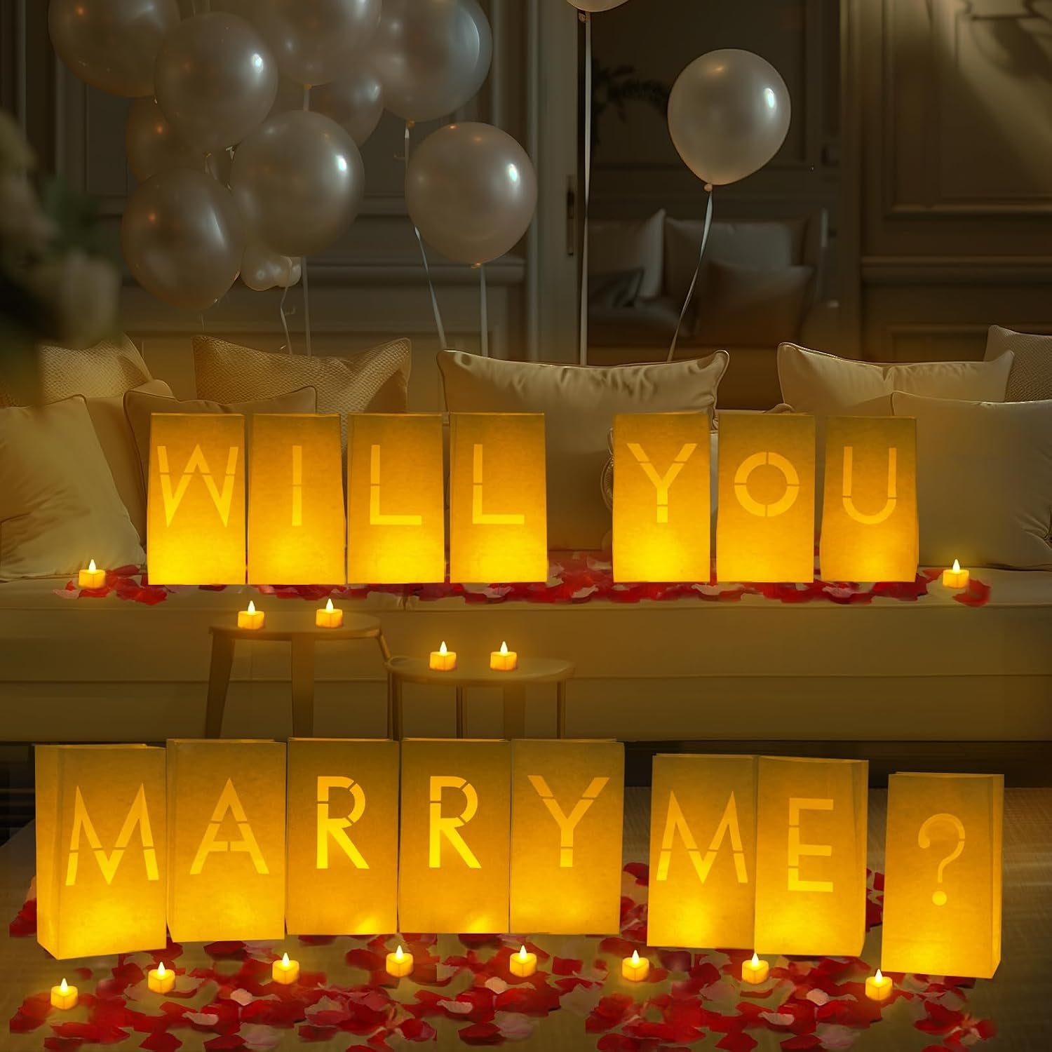 Will You Marry Me Light up Letters Luminary Bag with 24 Tea Lights