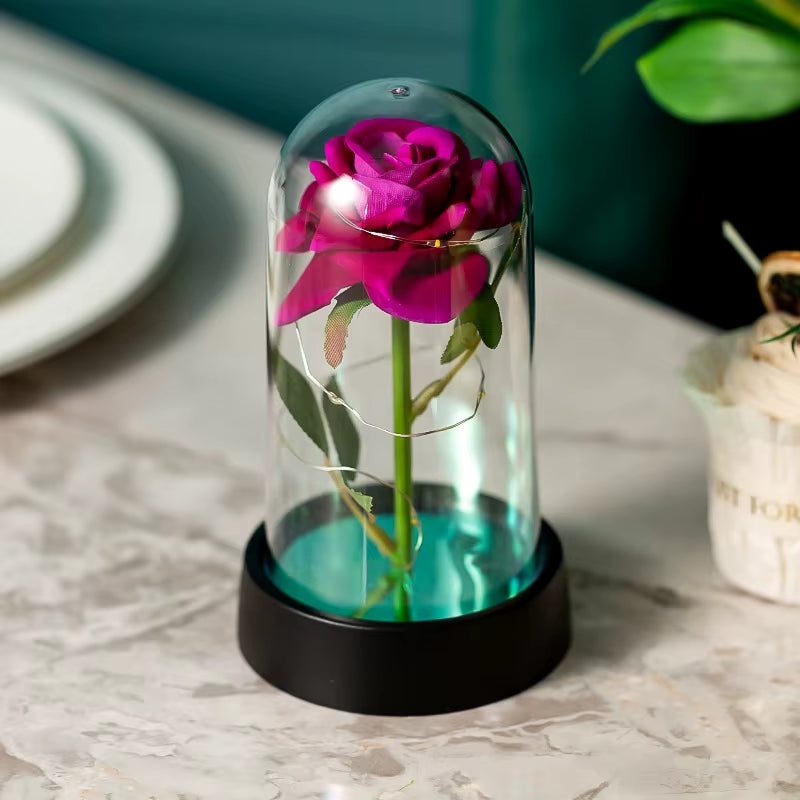 Everlasting Rose LED Glass Dome Bouquet Romantic Illuminated Ornament Perfect Valentine'S Day Christmas Home Decor Romantic Gift