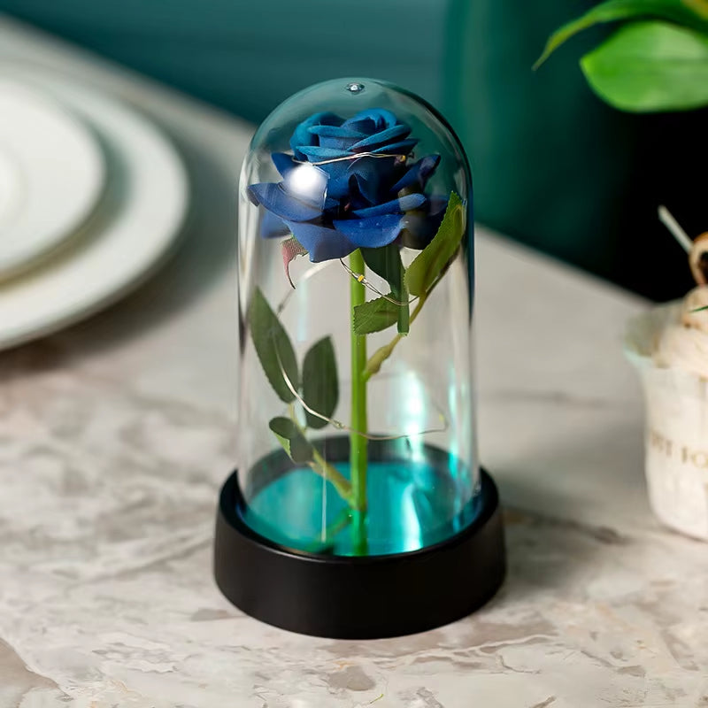 Everlasting Rose LED Glass Dome Bouquet Romantic Illuminated Ornament Perfect Valentine'S Day Christmas Home Decor Romantic Gift
