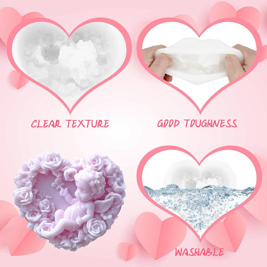 Angel Heart Candle Silicone Mould Valentine'S Day Resin Casting Mold for DIY Candle Making Homemade Soap Polymer Clay Craft Plaster