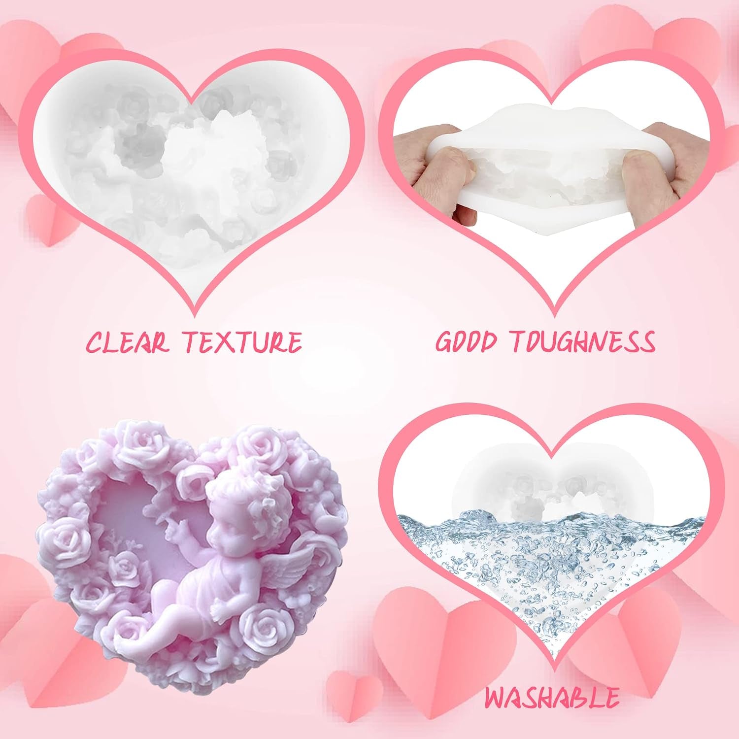 Angel Heart Candle Silicone Mould Valentine'S Day Resin Casting Mold for DIY Candle Making Homemade Soap Polymer Clay Craft Plaster