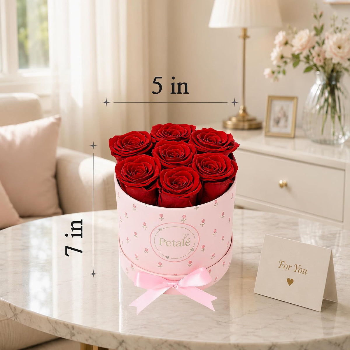 Red Preserved Roses Forever Rose Box, 7 Real Eternal Flowers