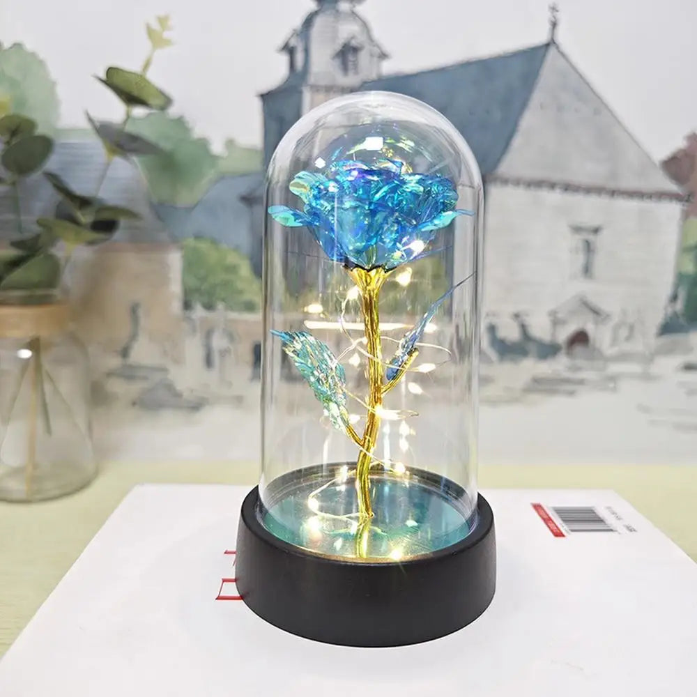Everlasting Rose LED Glass Dome Bouquet Romantic Illuminated Ornament Perfect Valentine'S Day Christmas Home Decor Romantic Gift