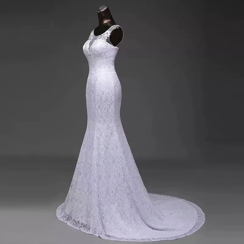 Customized New Women'S Elegant Beautiful Lace Flowers Mermaid Wedding Dress Sexy Sleeveless Applique Lace Mariage Bridal Dress