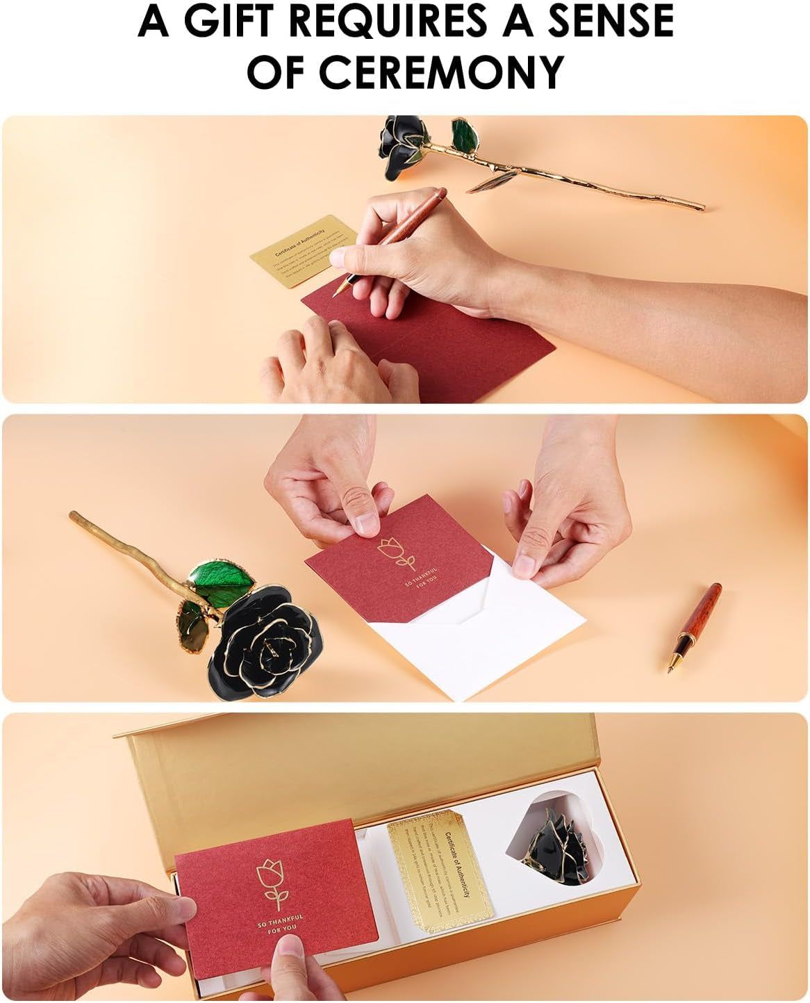 24K Gold Dipped Real Rose, One of a Kind Gift for Her, Black