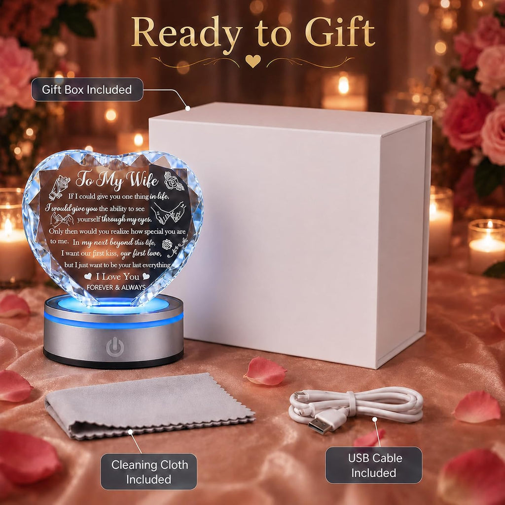 Crystal Heart LED Night Light Gift for Wife, Romantic Keepsake