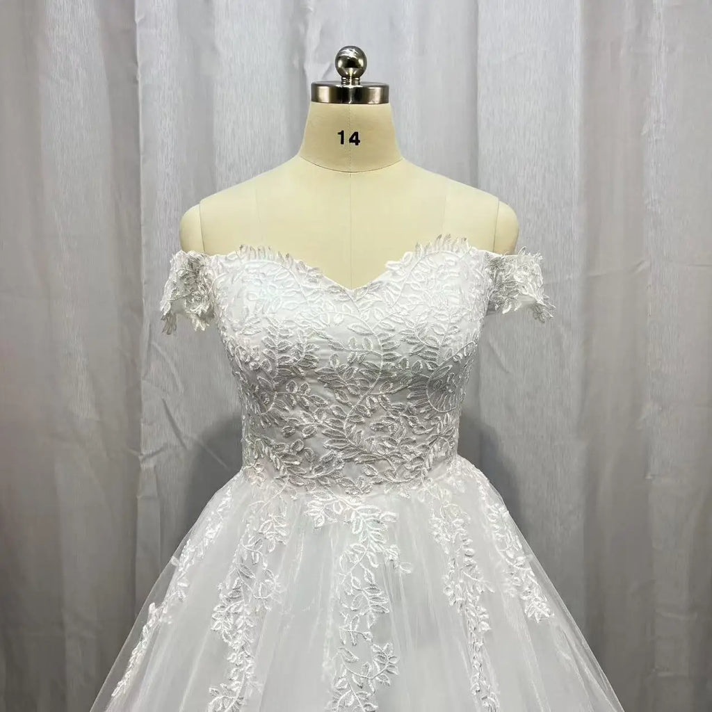 Customized White off the Shoulder plus Size Vestido De Noiva Wedding Dress Train Custom Made plus Size Bridal Tulle Mariage