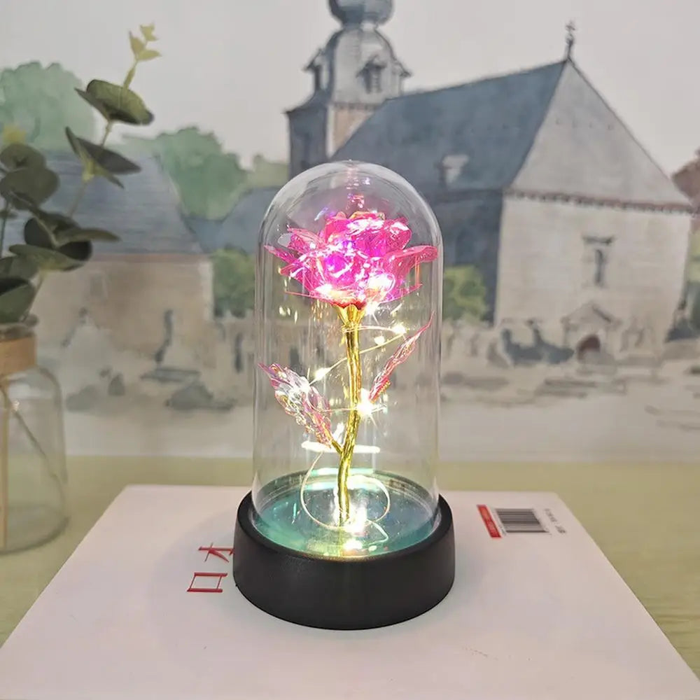 Everlasting Rose LED Glass Dome Bouquet Romantic Illuminated Ornament Perfect Valentine'S Day Christmas Home Decor Romantic Gift