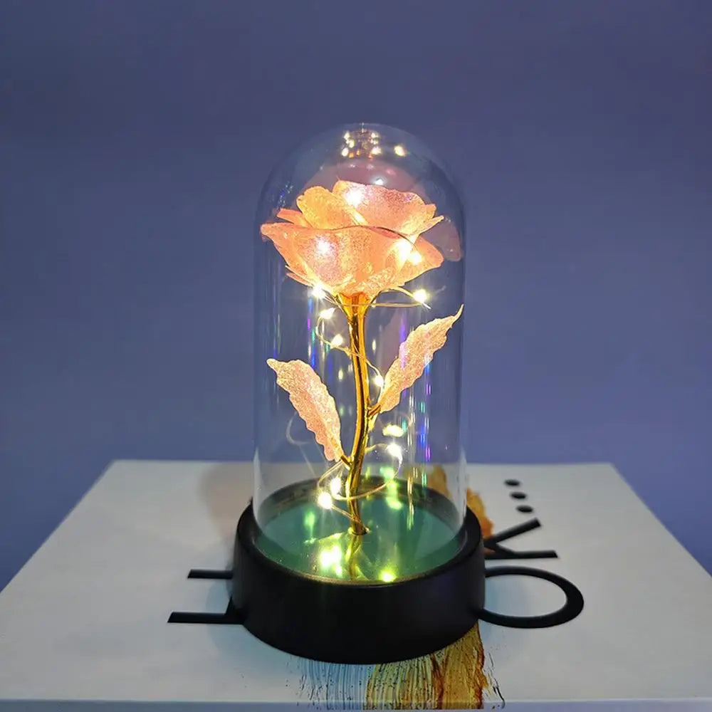 Everlasting Rose LED Glass Dome Bouquet Romantic Illuminated Ornament Perfect Valentine'S Day Christmas Home Decor Romantic Gift