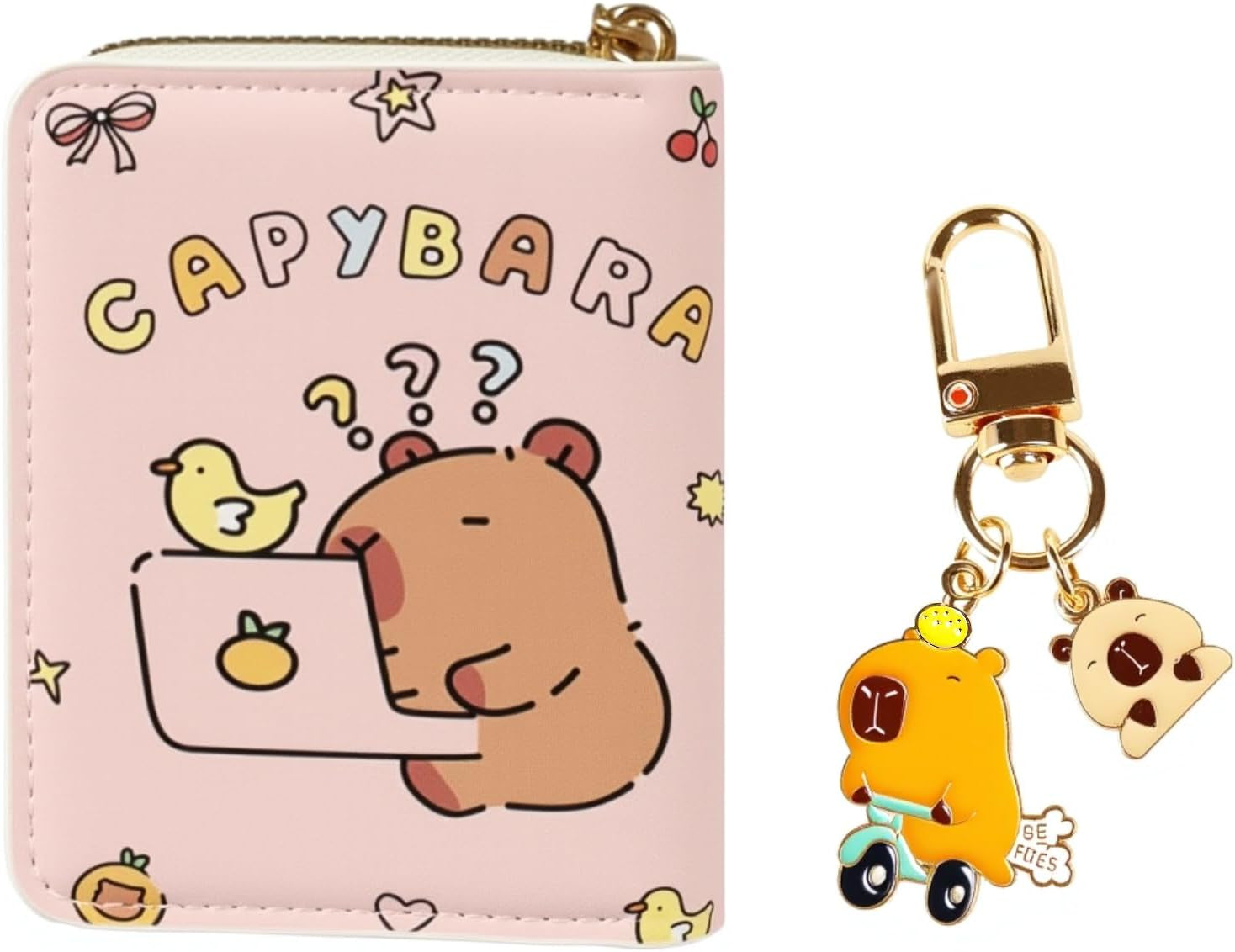 Small Cute Pink Capybara Wallet,Pu Leather Coin Purse with Zipper Pocket