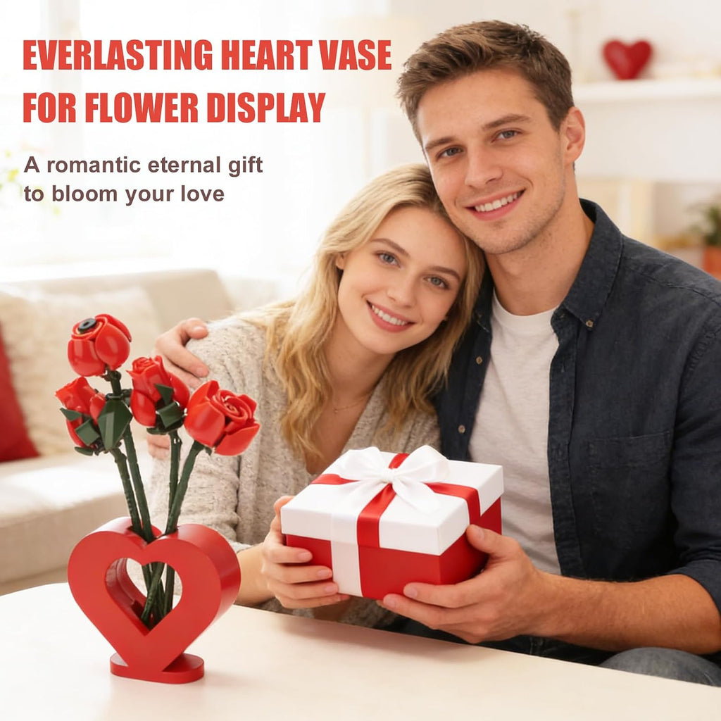 Vase for Lego Flowers 40524 40747 40725 40460,Heart-Shaped Wooden Display Stand for Lego Flower Bouquet Building Set for Lego Roses Cherry Blossom Sunflower Tulips Lotus,Gift for Lego Flowers Lover