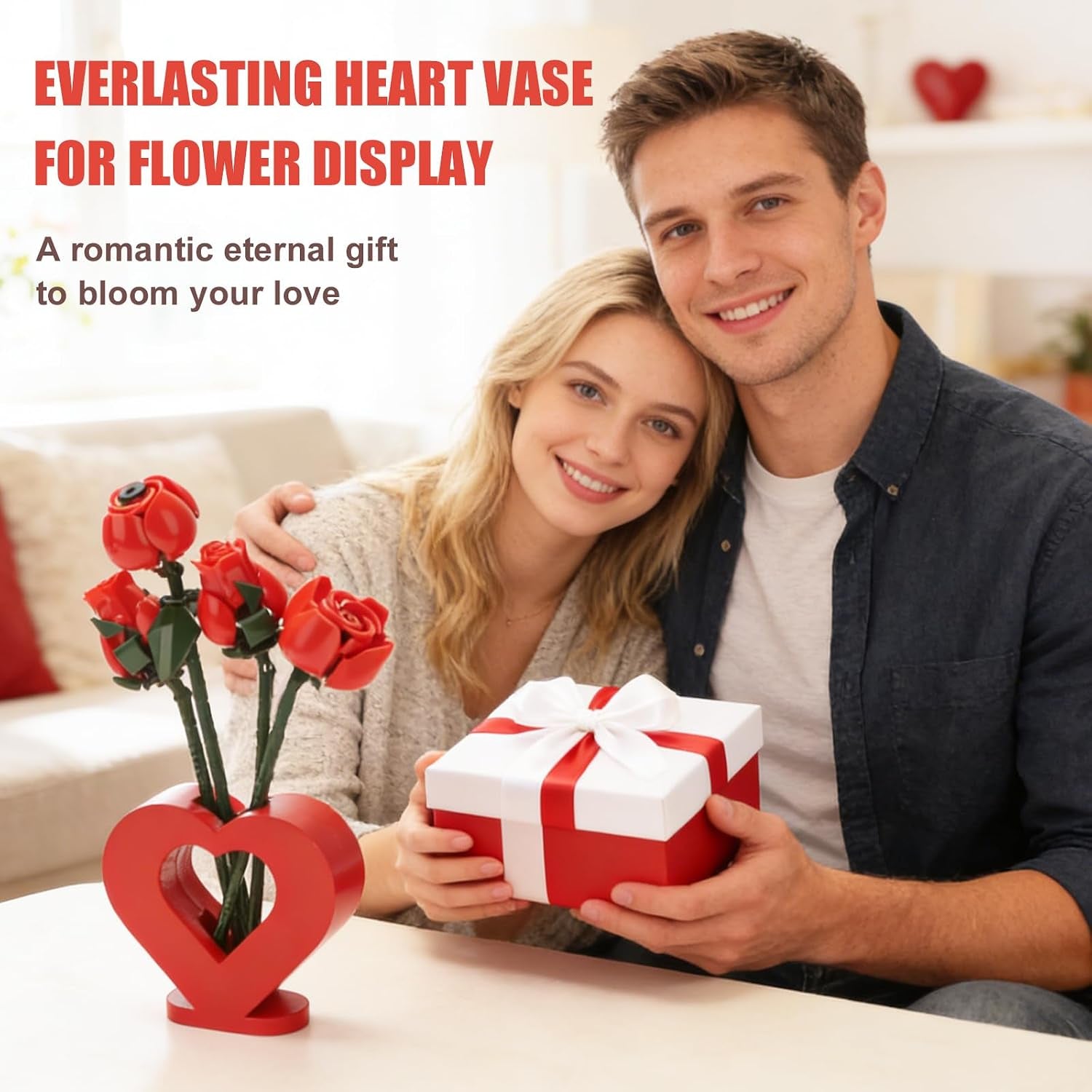 Vase for Lego Flowers 40524 40747 40725 40460,Heart-Shaped Wooden Display Stand for Lego Flower Bouquet Building Set for Lego Roses Cherry Blossom Sunflower Tulips Lotus,Gift for Lego Flowers Lover
