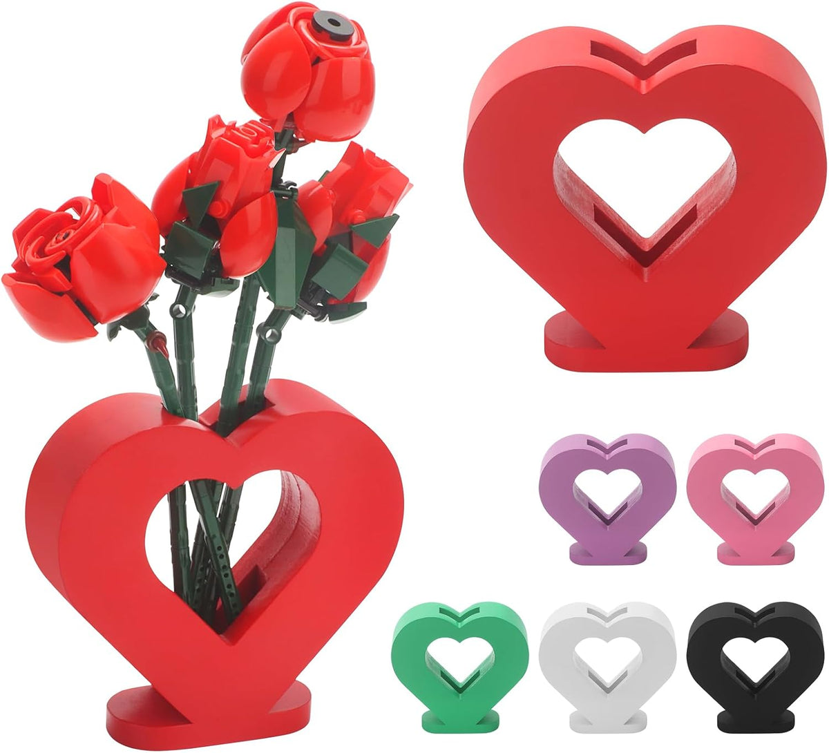 Vase for Lego Flowers 40524 40747 40725 40460,Heart-Shaped Wooden Display Stand for Lego Flower Bouquet Building Set for Lego Roses Cherry Blossom Sunflower Tulips Lotus,Gift for Lego Flowers Lover