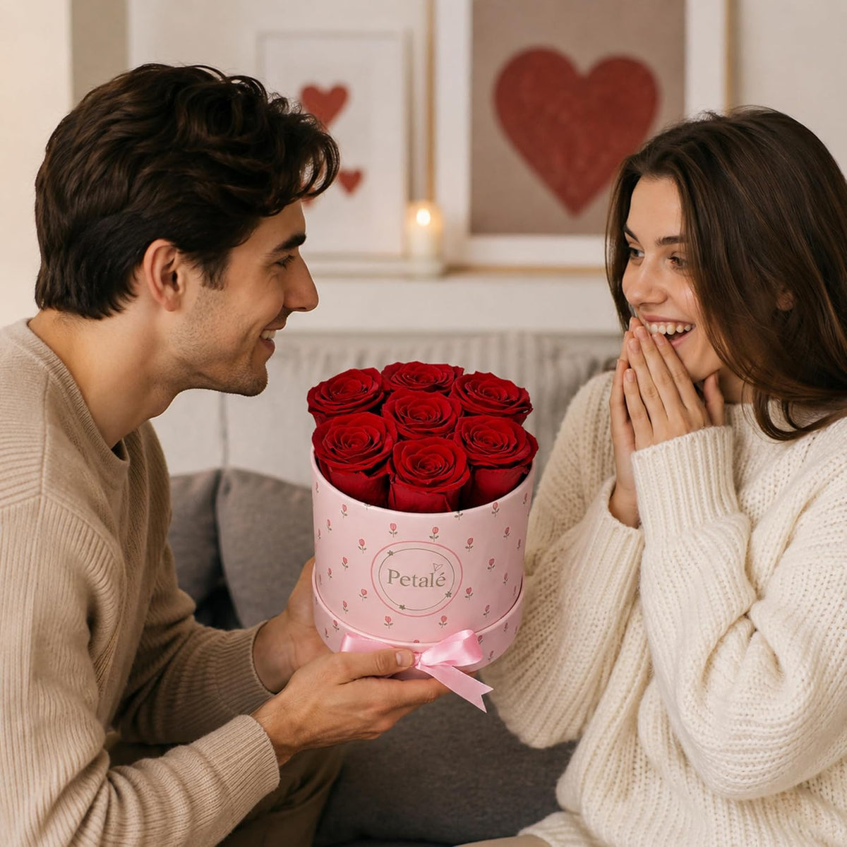 Red Preserved Roses Forever Rose Box, 7 Real Eternal Flowers
